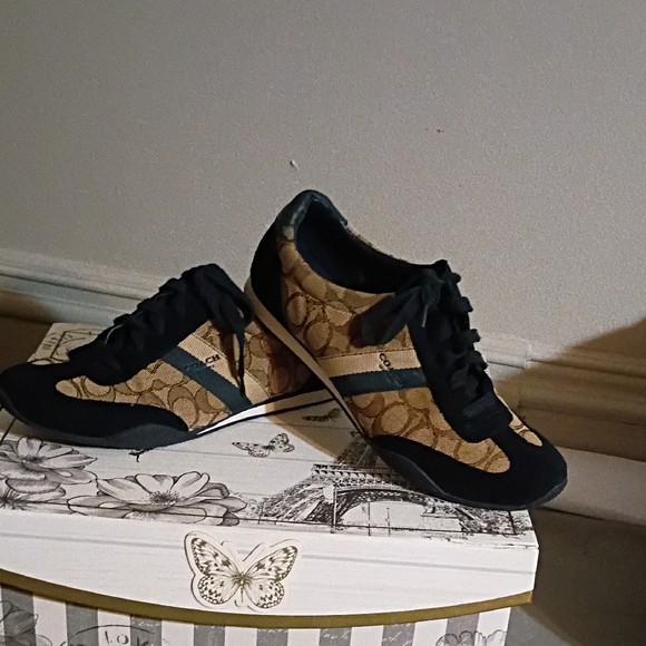 Coach Black and Tan Signature Sneakers - Picture 1 of 2